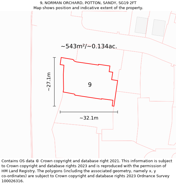 9, NORMAN ORCHARD, POTTON, SANDY, SG19 2FT: Plot and title map