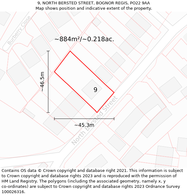 9, NORTH BERSTED STREET, BOGNOR REGIS, PO22 9AA: Plot and title map