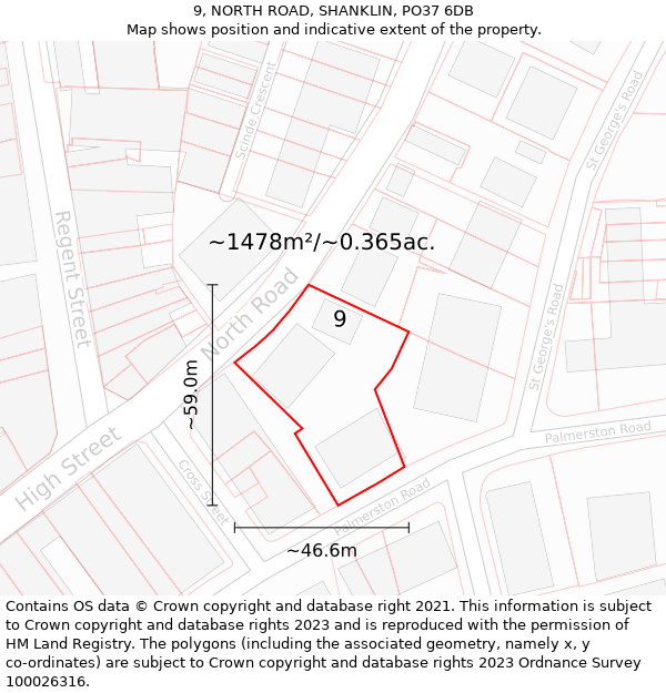 9, NORTH ROAD, SHANKLIN, PO37 6DB: Plot and title map