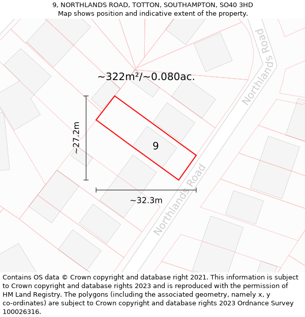 9, NORTHLANDS ROAD, TOTTON, SOUTHAMPTON, SO40 3HD: Plot and title map