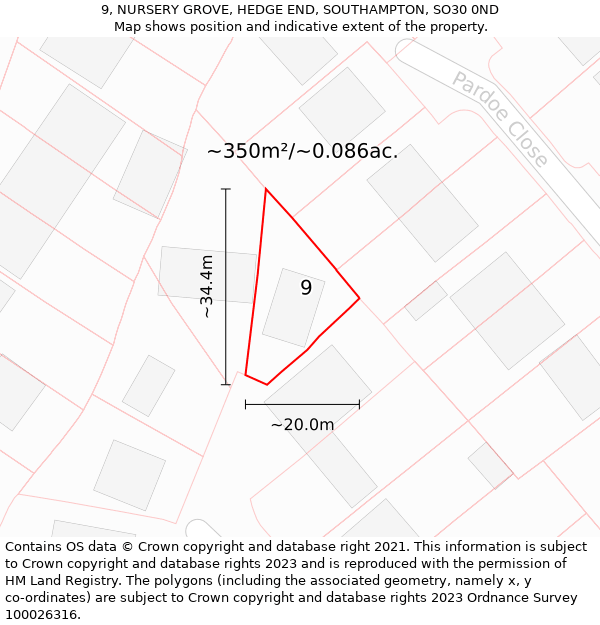 9, NURSERY GROVE, HEDGE END, SOUTHAMPTON, SO30 0ND: Plot and title map