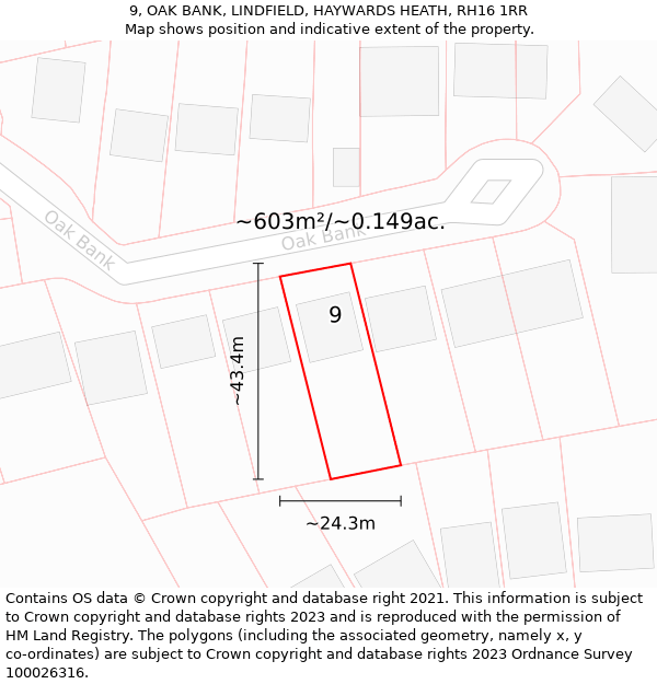 9, OAK BANK, LINDFIELD, HAYWARDS HEATH, RH16 1RR: Plot and title map