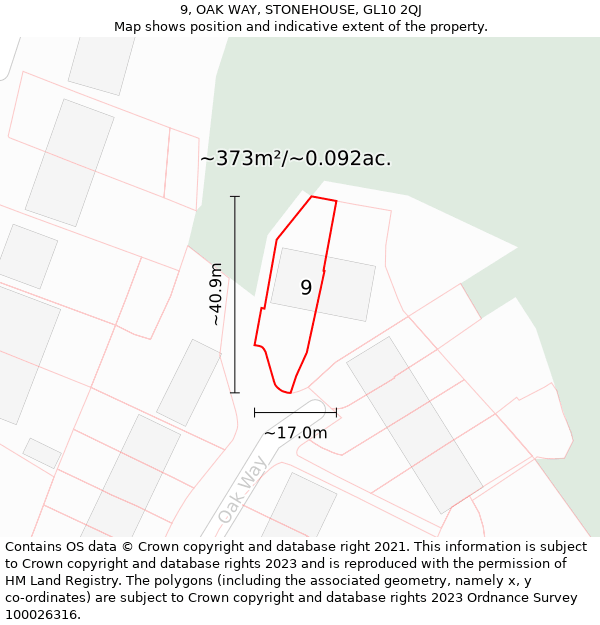 9, OAK WAY, STONEHOUSE, GL10 2QJ: Plot and title map