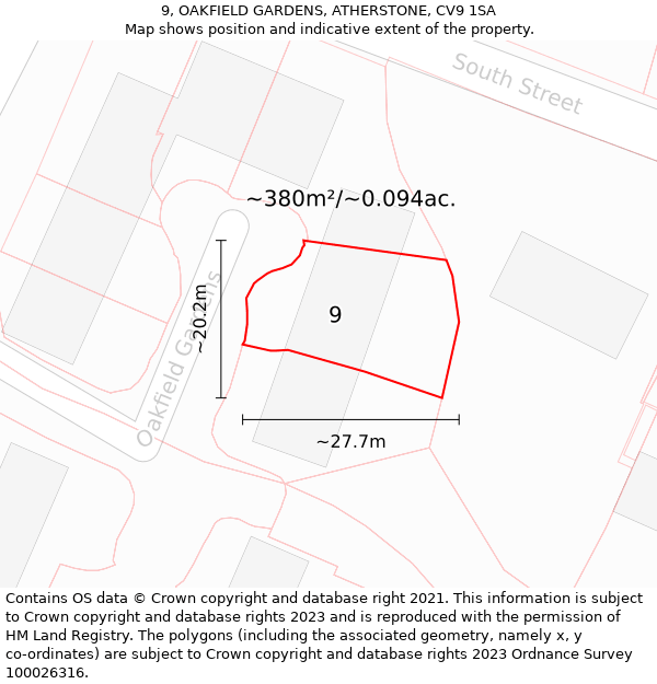9, OAKFIELD GARDENS, ATHERSTONE, CV9 1SA: Plot and title map