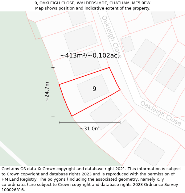 9, OAKLEIGH CLOSE, WALDERSLADE, CHATHAM, ME5 9EW: Plot and title map