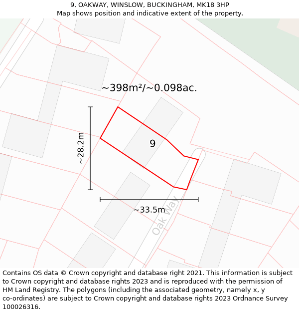 9, OAKWAY, WINSLOW, BUCKINGHAM, MK18 3HP: Plot and title map