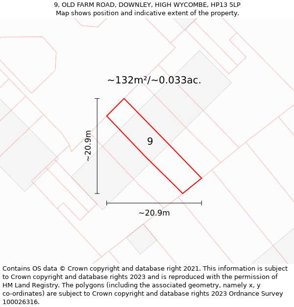 9, OLD FARM ROAD, DOWNLEY, HIGH WYCOMBE, HP13 5LP: Plot and title map