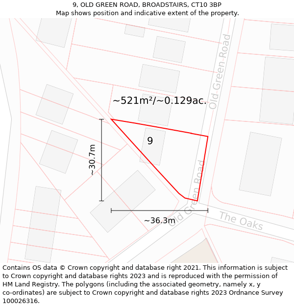 9, OLD GREEN ROAD, BROADSTAIRS, CT10 3BP: Plot and title map