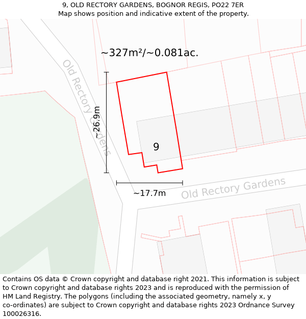 9, OLD RECTORY GARDENS, BOGNOR REGIS, PO22 7ER: Plot and title map