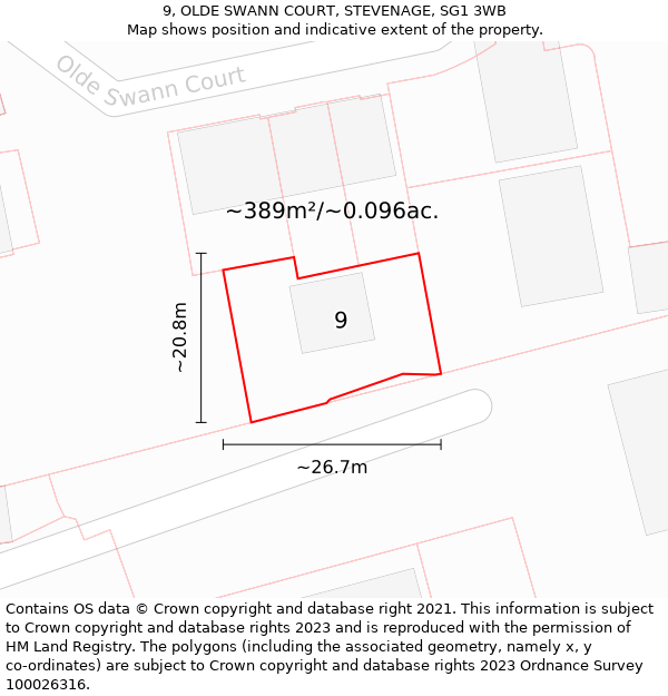 9, OLDE SWANN COURT, STEVENAGE, SG1 3WB: Plot and title map