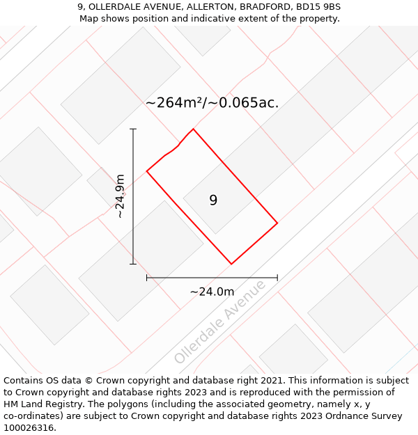 9, OLLERDALE AVENUE, ALLERTON, BRADFORD, BD15 9BS: Plot and title map