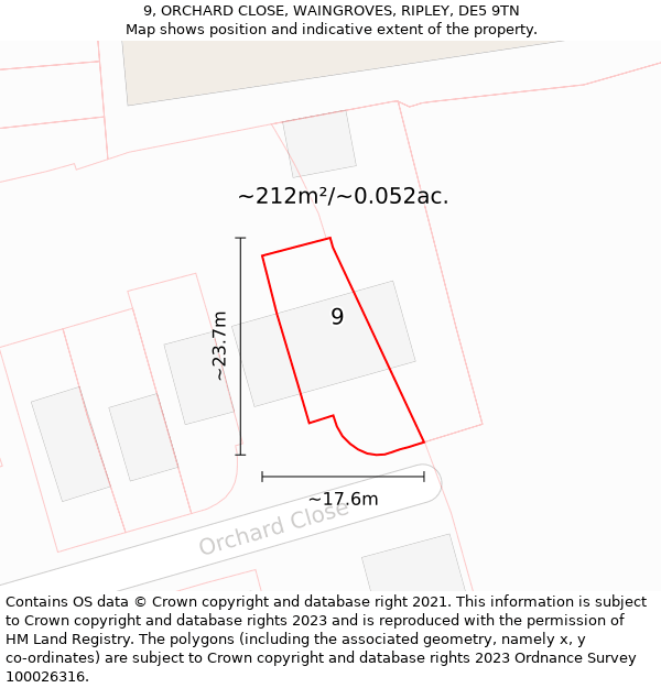 9, ORCHARD CLOSE, WAINGROVES, RIPLEY, DE5 9TN: Plot and title map