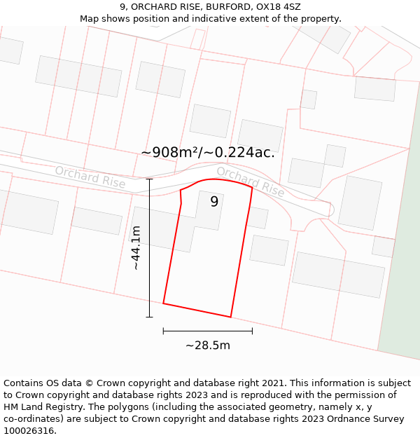 9, ORCHARD RISE, BURFORD, OX18 4SZ: Plot and title map