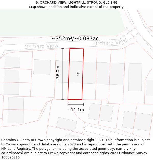 9, ORCHARD VIEW, LIGHTPILL, STROUD, GL5 3NG: Plot and title map