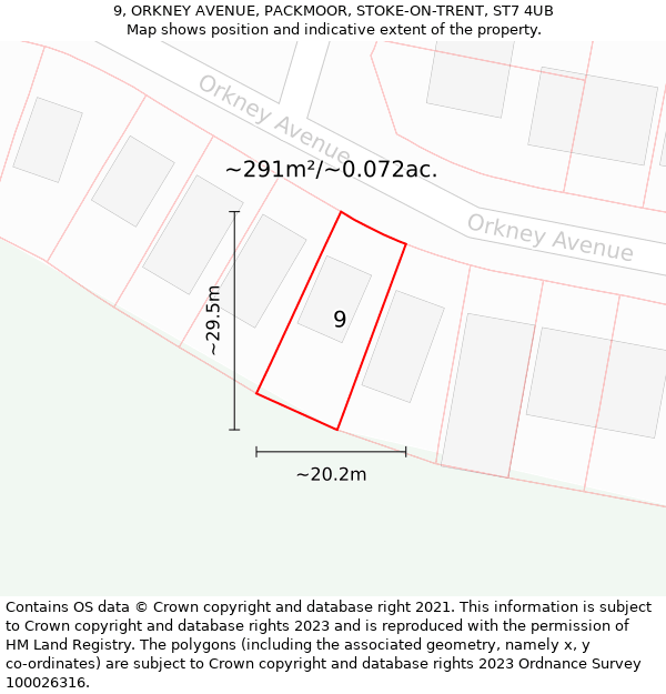 9, ORKNEY AVENUE, PACKMOOR, STOKE-ON-TRENT, ST7 4UB: Plot and title map
