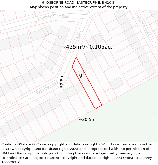 9, OSBORNE ROAD, EASTBOURNE, BN20 8JJ: Plot and title map