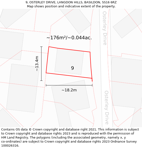 9, OSTERLEY DRIVE, LANGDON HILLS, BASILDON, SS16 6RZ: Plot and title map