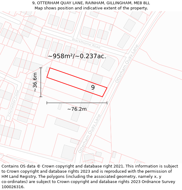 9, OTTERHAM QUAY LANE, RAINHAM, GILLINGHAM, ME8 8LL: Plot and title map