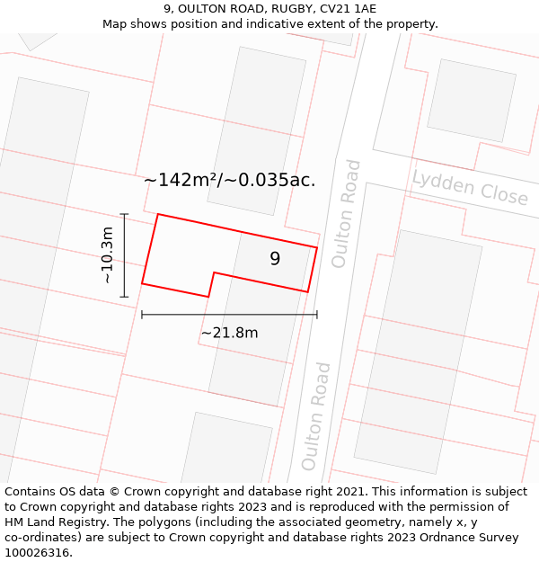 9, OULTON ROAD, RUGBY, CV21 1AE: Plot and title map