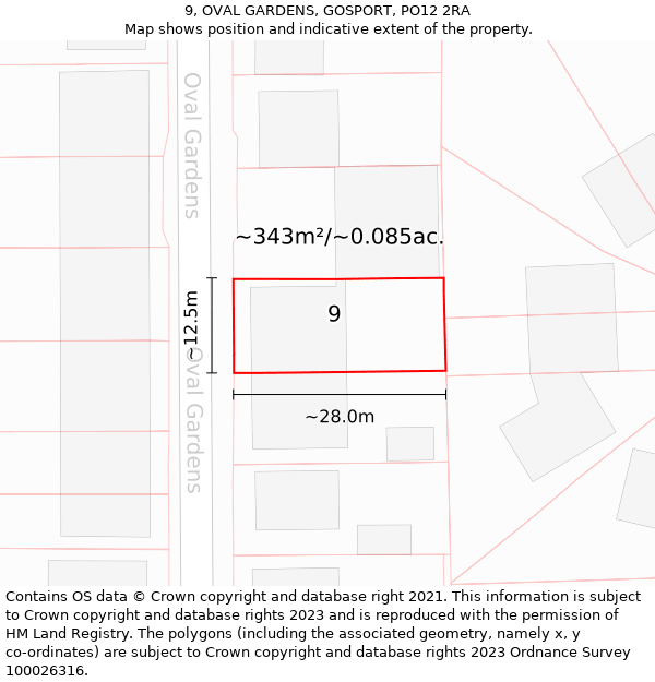 9, OVAL GARDENS, GOSPORT, PO12 2RA: Plot and title map