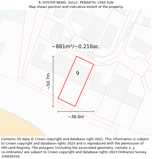 9, OYSTER BEND, SULLY, PENARTH, CF64 5LW: Plot and title map