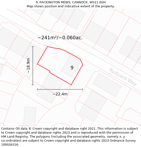 9, PACKINGTON MEWS, CANNOCK, WS11 0GH: Plot and title map