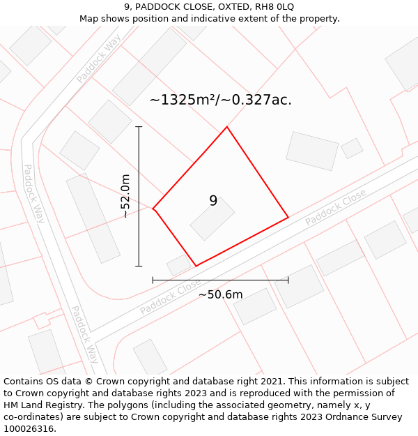 9, PADDOCK CLOSE, OXTED, RH8 0LQ: Plot and title map