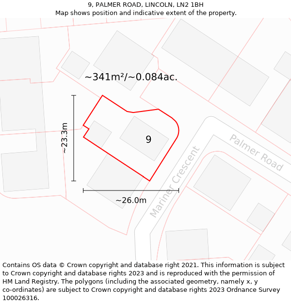 9, PALMER ROAD, LINCOLN, LN2 1BH: Plot and title map