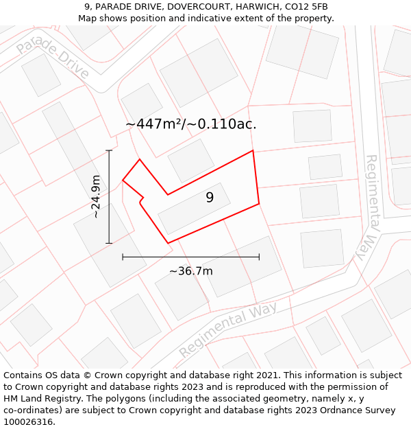 9, PARADE DRIVE, DOVERCOURT, HARWICH, CO12 5FB: Plot and title map