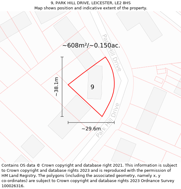 9, PARK HILL DRIVE, LEICESTER, LE2 8HS: Plot and title map