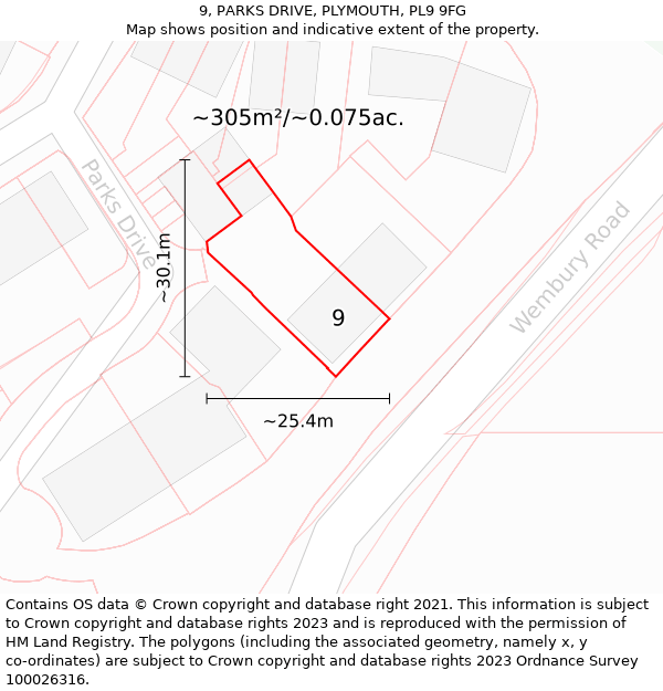 9, PARKS DRIVE, PLYMOUTH, PL9 9FG: Plot and title map