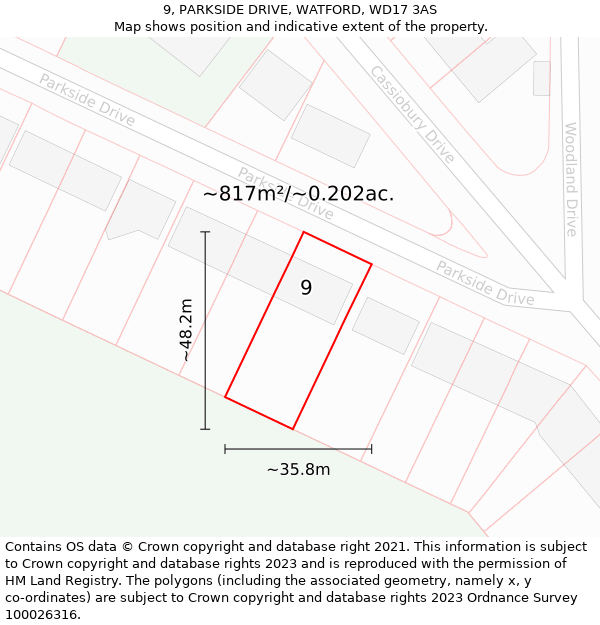 9, PARKSIDE DRIVE, WATFORD, WD17 3AS: Plot and title map