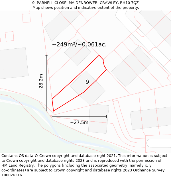 9, PARNELL CLOSE, MAIDENBOWER, CRAWLEY, RH10 7QZ: Plot and title map