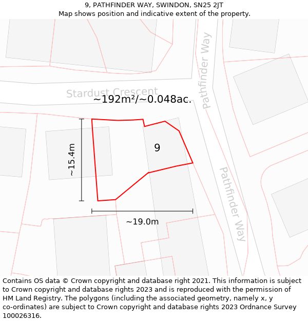 9, PATHFINDER WAY, SWINDON, SN25 2JT: Plot and title map