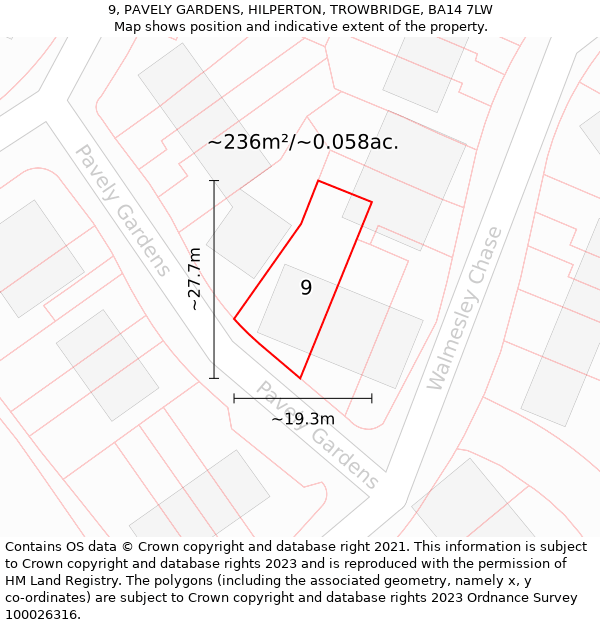 9, PAVELY GARDENS, HILPERTON, TROWBRIDGE, BA14 7LW: Plot and title map