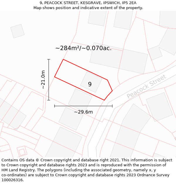 9, PEACOCK STREET, KESGRAVE, IPSWICH, IP5 2EA: Plot and title map