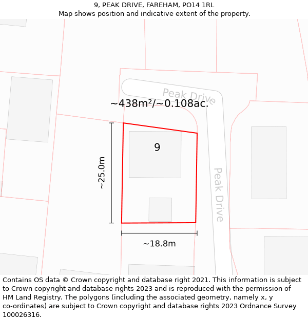 9, PEAK DRIVE, FAREHAM, PO14 1RL: Plot and title map