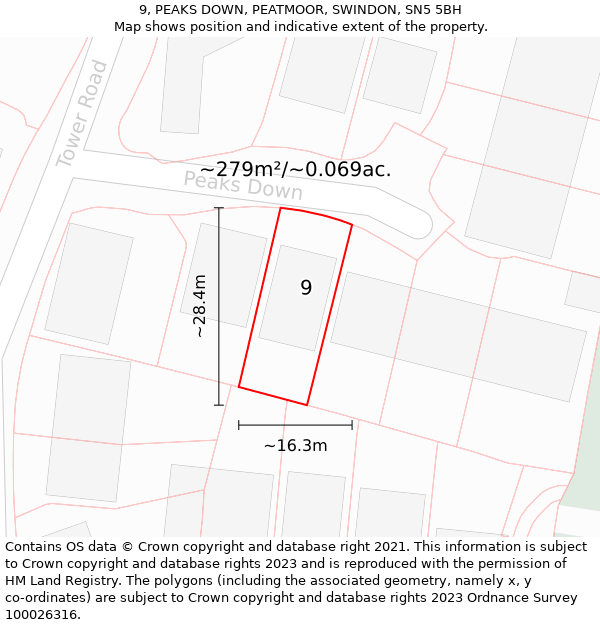 9, PEAKS DOWN, PEATMOOR, SWINDON, SN5 5BH: Plot and title map