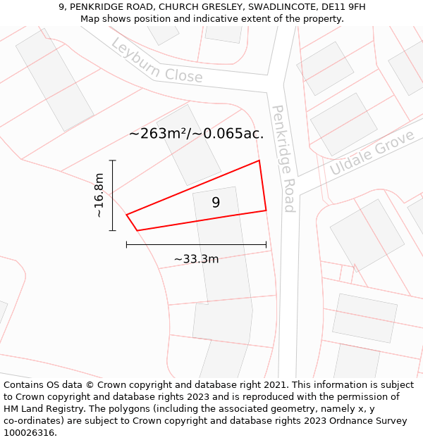 9, PENKRIDGE ROAD, CHURCH GRESLEY, SWADLINCOTE, DE11 9FH: Plot and title map