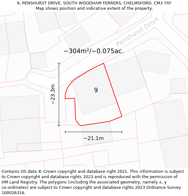 9, PENSHURST DRIVE, SOUTH WOODHAM FERRERS, CHELMSFORD, CM3 7AY: Plot and title map