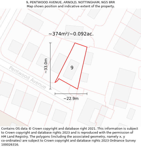 9, PENTWOOD AVENUE, ARNOLD, NOTTINGHAM, NG5 8RR: Plot and title map