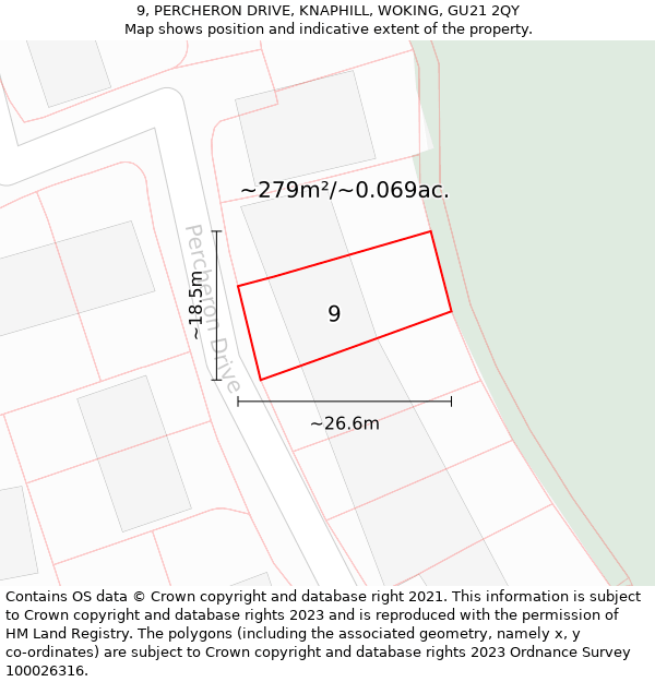 9, PERCHERON DRIVE, KNAPHILL, WOKING, GU21 2QY: Plot and title map