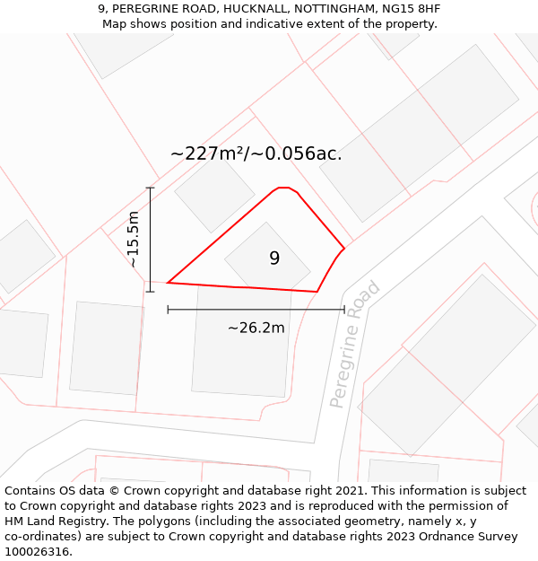 9, PEREGRINE ROAD, HUCKNALL, NOTTINGHAM, NG15 8HF: Plot and title map