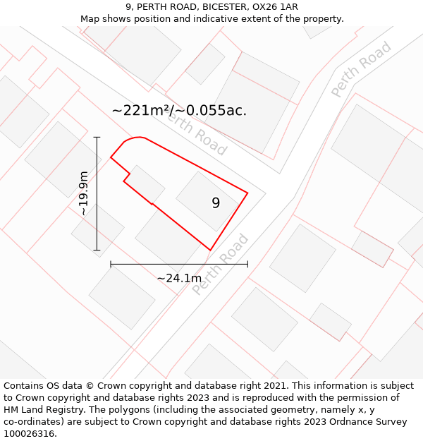 9, PERTH ROAD, BICESTER, OX26 1AR: Plot and title map