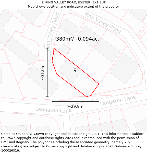 9, PINN VALLEY ROAD, EXETER, EX1 3UF: Plot and title map