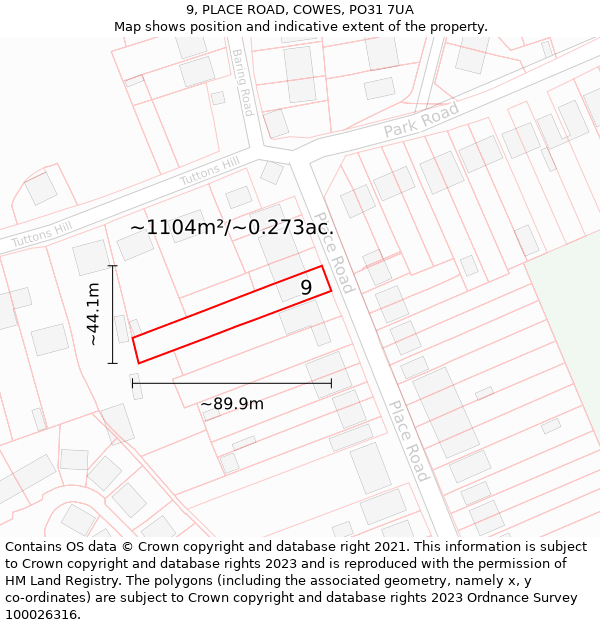 9, PLACE ROAD, COWES, PO31 7UA: Plot and title map