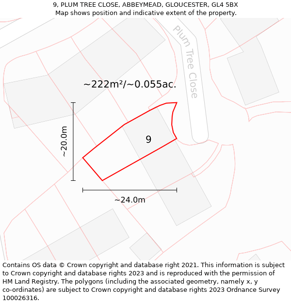 9, PLUM TREE CLOSE, ABBEYMEAD, GLOUCESTER, GL4 5BX: Plot and title map