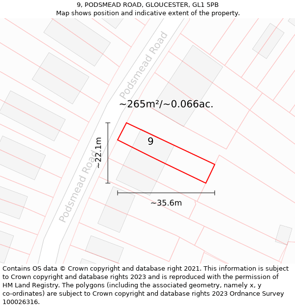 9, PODSMEAD ROAD, GLOUCESTER, GL1 5PB: Plot and title map