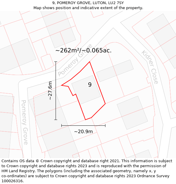 9, POMEROY GROVE, LUTON, LU2 7SY: Plot and title map