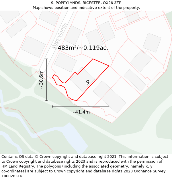 9, POPPYLANDS, BICESTER, OX26 3ZP: Plot and title map